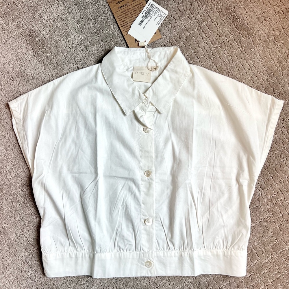 Madewell X Reistor Oversized Cropped Shirt in Off-White, M,  100% Cotton